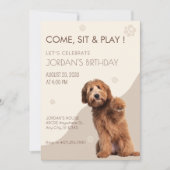 Invitation d'anniversaire de chien jouant beige (Devant)