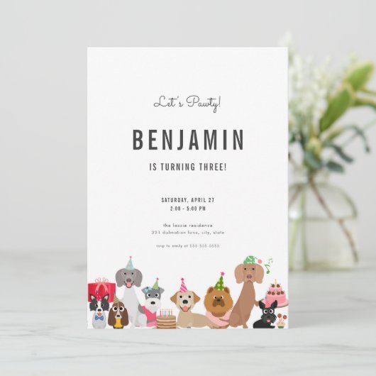 Invitation d'anniversaire de chien pour Invitation (Debout devant)