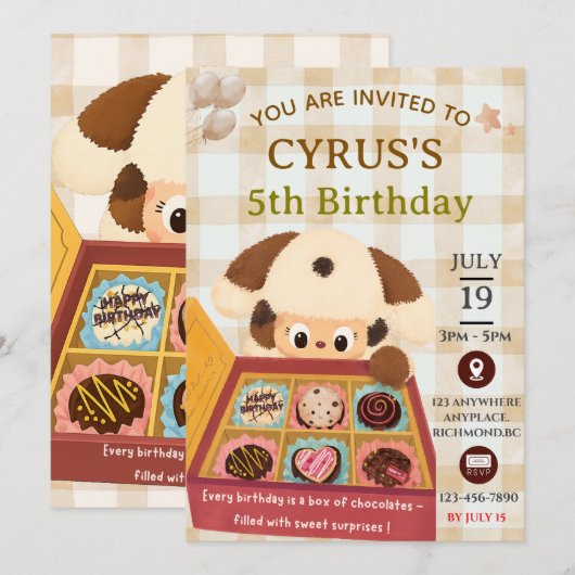 Invitation d'anniversaire de chiot au chocolat (Devant / Derrière)