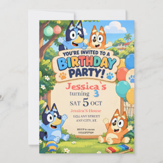 Invitation d'anniversaire de chiot de dessin animé