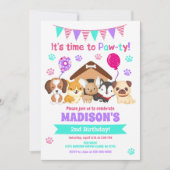 Invitation d'anniversaire de chiot / Fille Paw-ty (Devant)