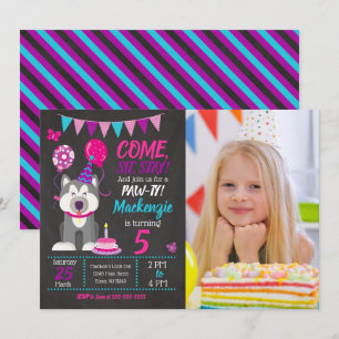 Invitation d'anniversaire de chiot fille Paw-ty Hu