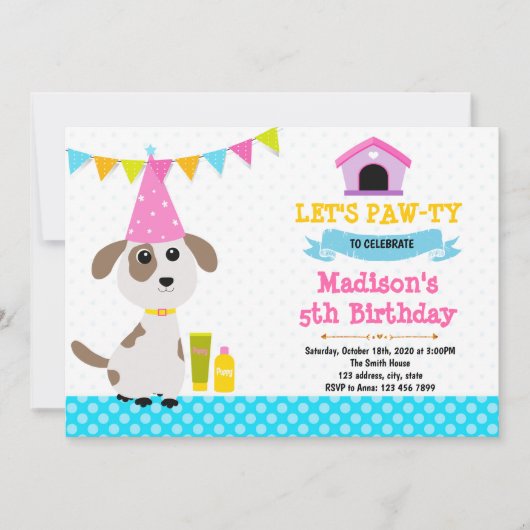 Invitation d'anniversaire de chiot mignon (Devant)