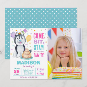 Invitation d'anniversaire de chiot photo fille Paw
