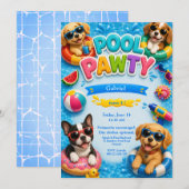 Invitation d'anniversaire de chiot Pool Pawty (Devant / Derrière)