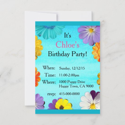 Invitation d'anniversaire de Chloe (Dos)