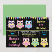 Invitation d'anniversaire de chouette mignonne (Devant / Derrière)