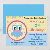 Invitation d'anniversaire de chouette mignonne (Devant / Derrière)