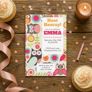 Invitation d'anniversaire de chouette mignonne Hoo