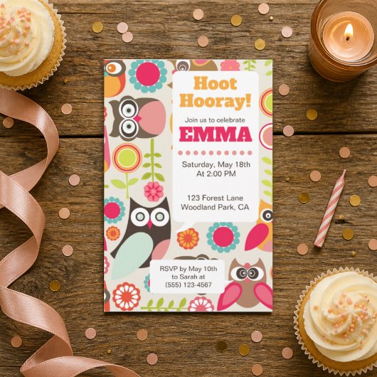 Invitation d'anniversaire de chouette mignonne Hoo