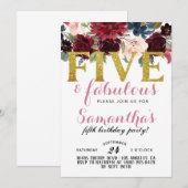 Invitation d'anniversaire de cinq filles fabuleuse (Devant / Derrière)