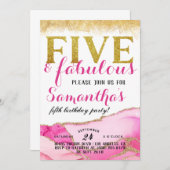 Invitation d'anniversaire de cinq filles fabuleuse (Devant / Derrière)