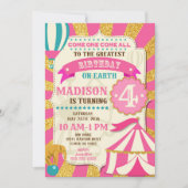 Invitation d'anniversaire de cirque Carnaval Rose (Devant)