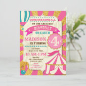 Invitation d'anniversaire de cirque Carnaval Rose (Debout devant)