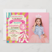 Invitation d'anniversaire de cirque Carnaval Rose  (Devant)