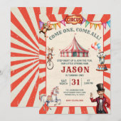 Invitation d'anniversaire de cirque carnaval vinta (Devant / Derrière)