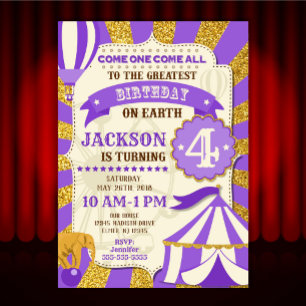 Invitation d'anniversaire de cirque Carnaval Viole