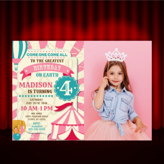 Invitation d'anniversaire de cirque Fille Invitati