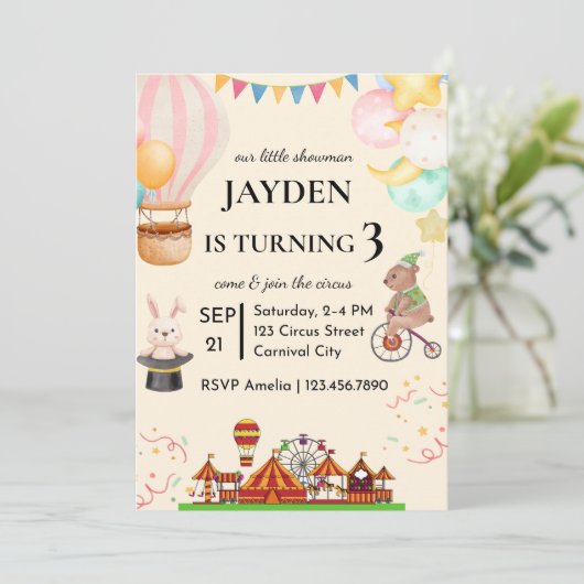 Invitation d'anniversaire de cirque modifiable (Debout devant)