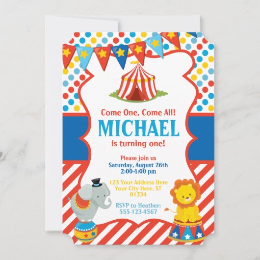 Invitation d'anniversaire de cirque - Thème de car (Devant)