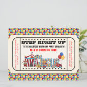 Invitation d'anniversaire de cirque vintage (Debout devant)