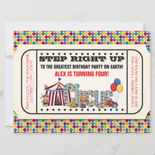 Invitation d'anniversaire de cirque vintage (Devant)