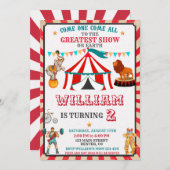 Invitation d'anniversaire de cirque Vintage Circus (Devant / Derrière)