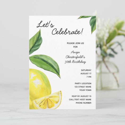 Invitation d'anniversaire de citron (Debout devant)