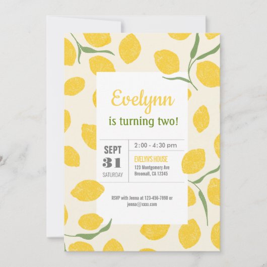 Invitation d'anniversaire de citron (Devant)