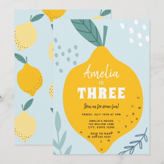 Invitation d'anniversaire de citron (Devant / Derrière)