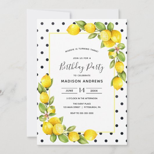 Invitation d'anniversaire de citron (Devant)