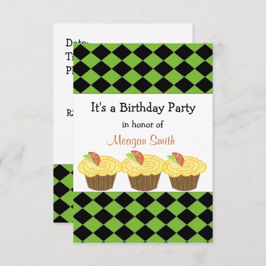 Invitation d'anniversaire de citron cupcake (Devant / Derrière)
