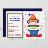 Invitation d'anniversaire de clown (Devant / Derrière)