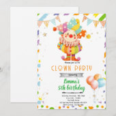 Invitation d'anniversaire de clown mignon (Devant / Derrière)