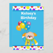 Invitation d'anniversaire de clown personnalisée (Devant / Derrière)
