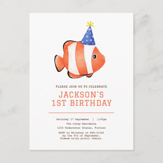 Invitation d'anniversaire de clown sous la mer (Devant)