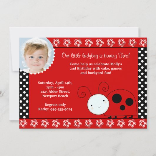 Invitation d'anniversaire de coccinelle (Devant)