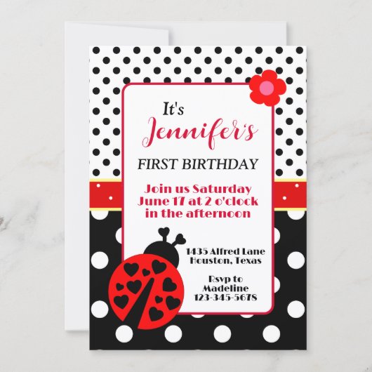 Invitation d'anniversaire de coccinelle mignonne (Devant)