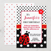 Invitation d'anniversaire de coccinelle mignonne (Devant / Derrière)