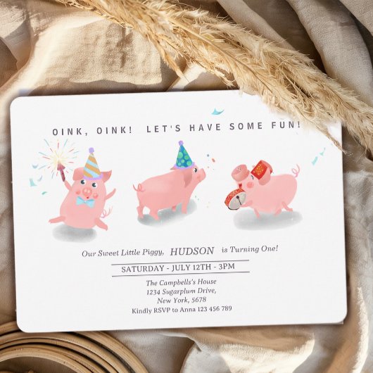 Invitation d'anniversaire de cochonnet, Ferme Ce P