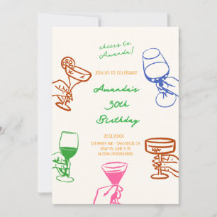 Invitation d'anniversaire de cocktail au gribouill