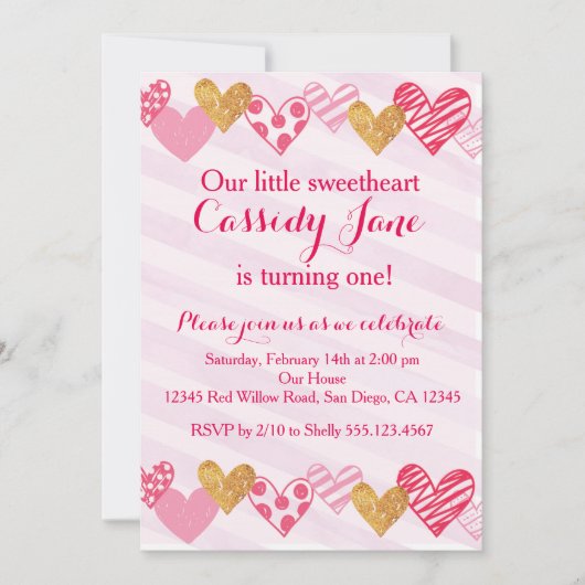 Invitation d'anniversaire de coeur d'amoureux (Devant)