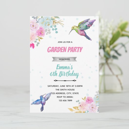 Invitation d'anniversaire de colibri (Debout devant)
