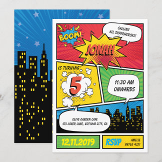Invitation d'anniversaire de Comic Superhero
