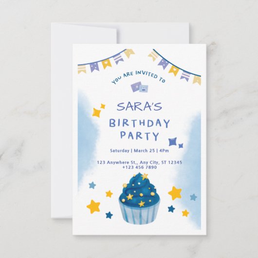 Invitation d'anniversaire de Confetti bleu foncé e (Devant)