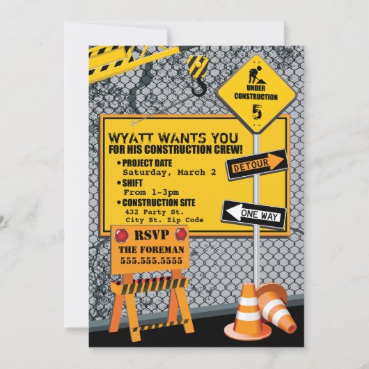 Invitation d'anniversaire de construction (Devant)