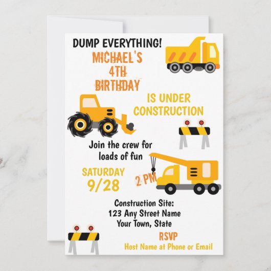Invitation d'anniversaire de construction (Devant)
