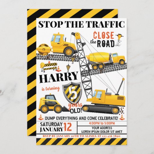 Invitation d'anniversaire de construction (Devant / Derrière)