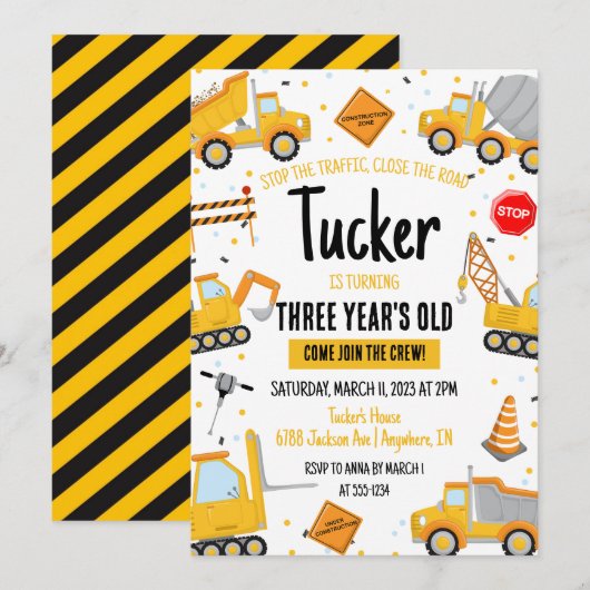 Invitation d'anniversaire de construction (Devant / Derrière)