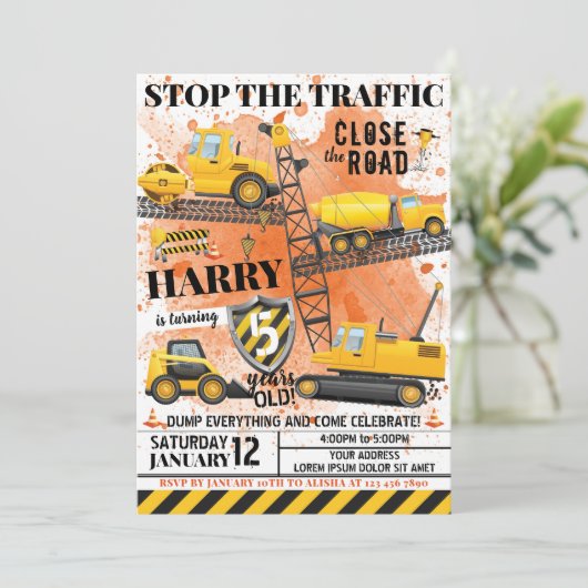 Invitation d'anniversaire de construction (Debout devant)